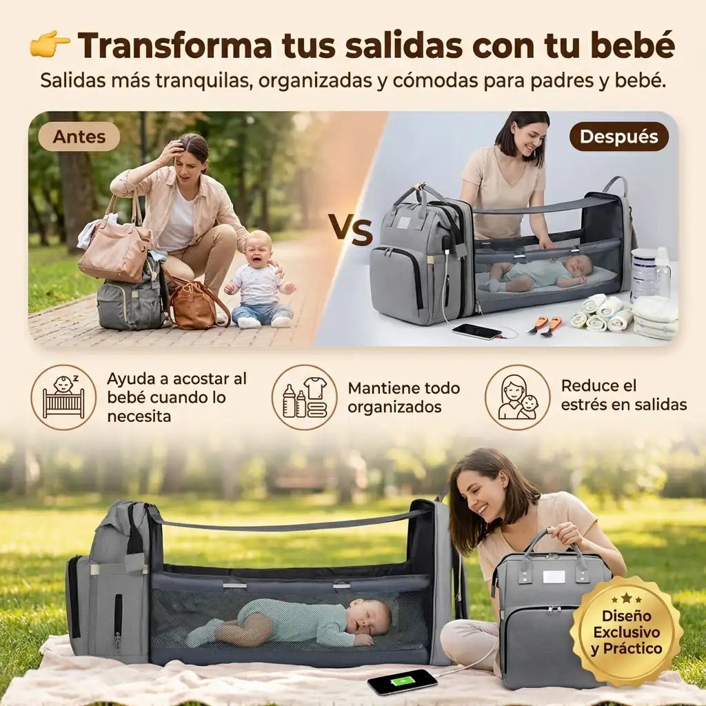 Pañalera Multifuncional 4 en 1 con Cuna Portátil - MyShop Internacional